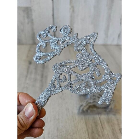 Glitter silver reindeer ornament set Xmas tree - Picture 2 of 6